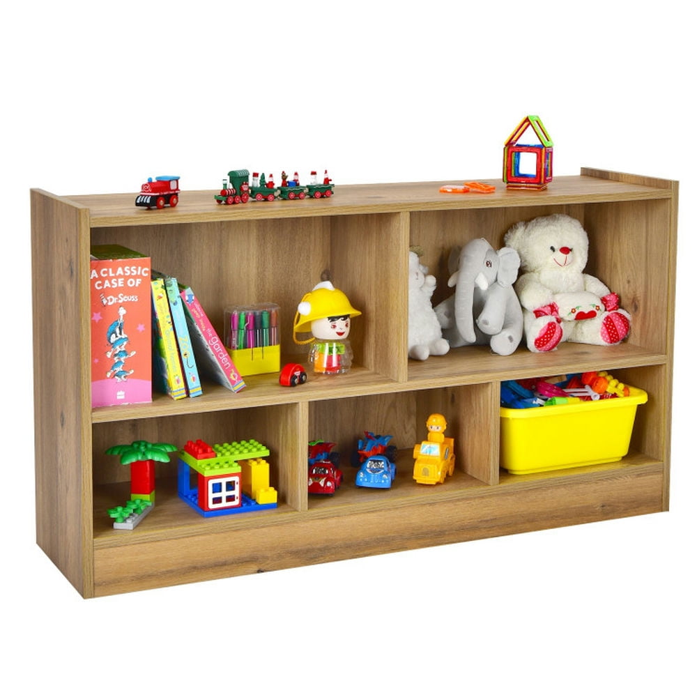 Canddidliike Kids 2-Shelf Bookcase 5-Cube Wood Toy Storage Cabinet Organizer-Natural, Toy Storage Organizer for Kids, Boys, Girls, Nursery