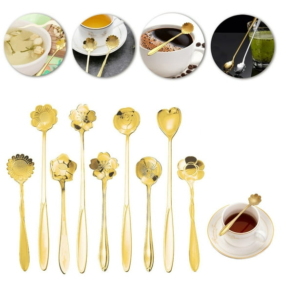 Clearance Cooking Utensils under $5 Flower Spoon Set 8pcs Stainless Teaspoon Rainbow Color For Coffee Tea Mixing Sugar Ice Stir Bar Spoons 8 Diffient Pattern Colorful Cutlery Set Kitchen Tool Gif