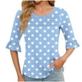 thumbnail image 2 of GERsome Women's Short Sleeve T-Shirts 3/4 Ruffle Sleeve Crew Neck Loose Fit Shirts Polka Dots Summer Casual Tunic Tops, Sizes S-3XL, 2 of 8
