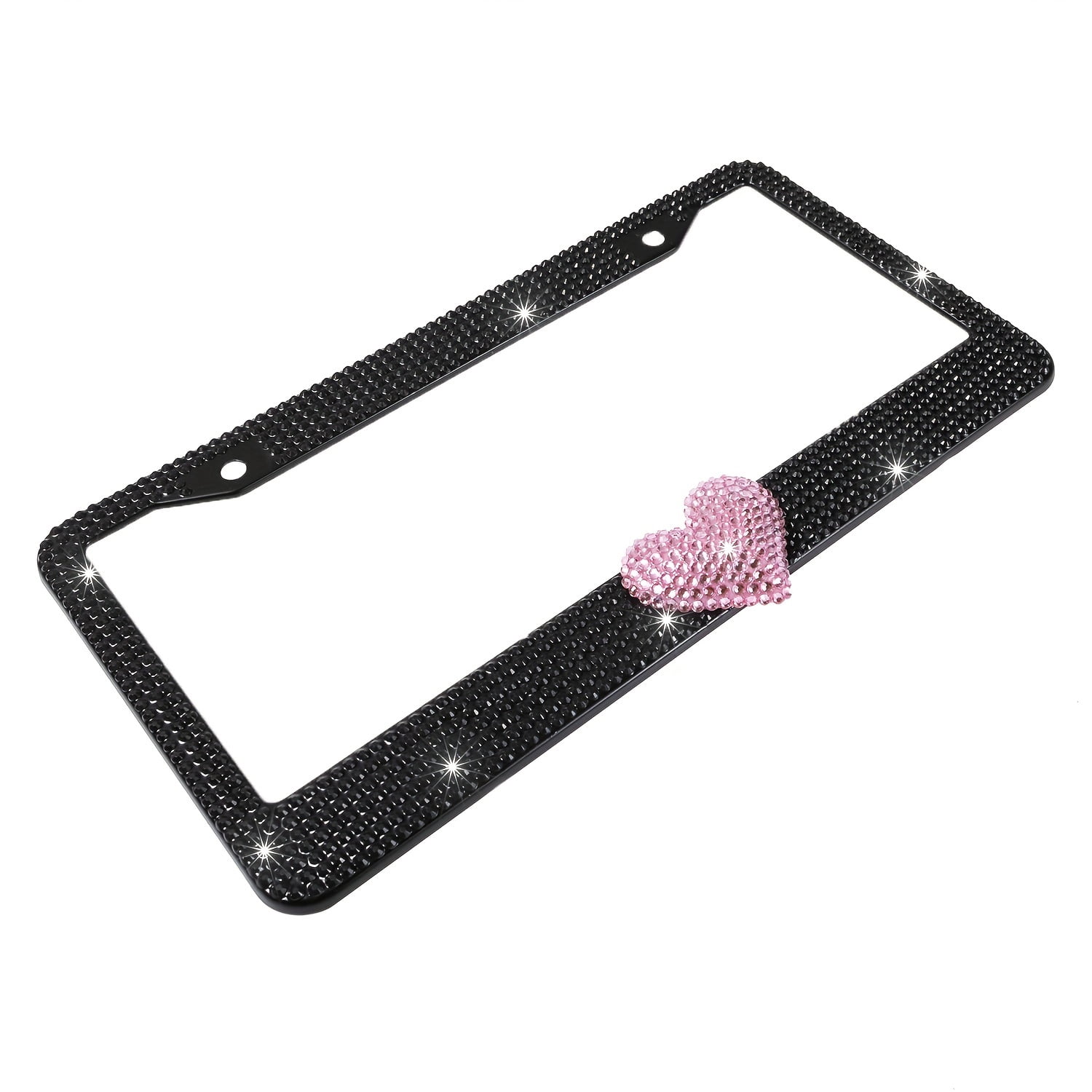 2pcs Pink Heart Design Crystal License Plate Frames,Bling License Plate Covers,Rhinestone License Plate Holder For Women