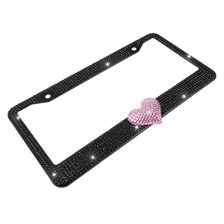 Personalized License Plate Frame – Chrome Metal With Pink Crystals & Laser Engraved Text