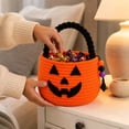 thumbnail image 3 of Halloween Baskets for Kids, Pumpkin Trick or Treat Buckets Cotton Rope Halloween Baskets with Handle,Cute Jack O Lantern Tote Bag for Halloween Party Decor,Red, 3 of 3