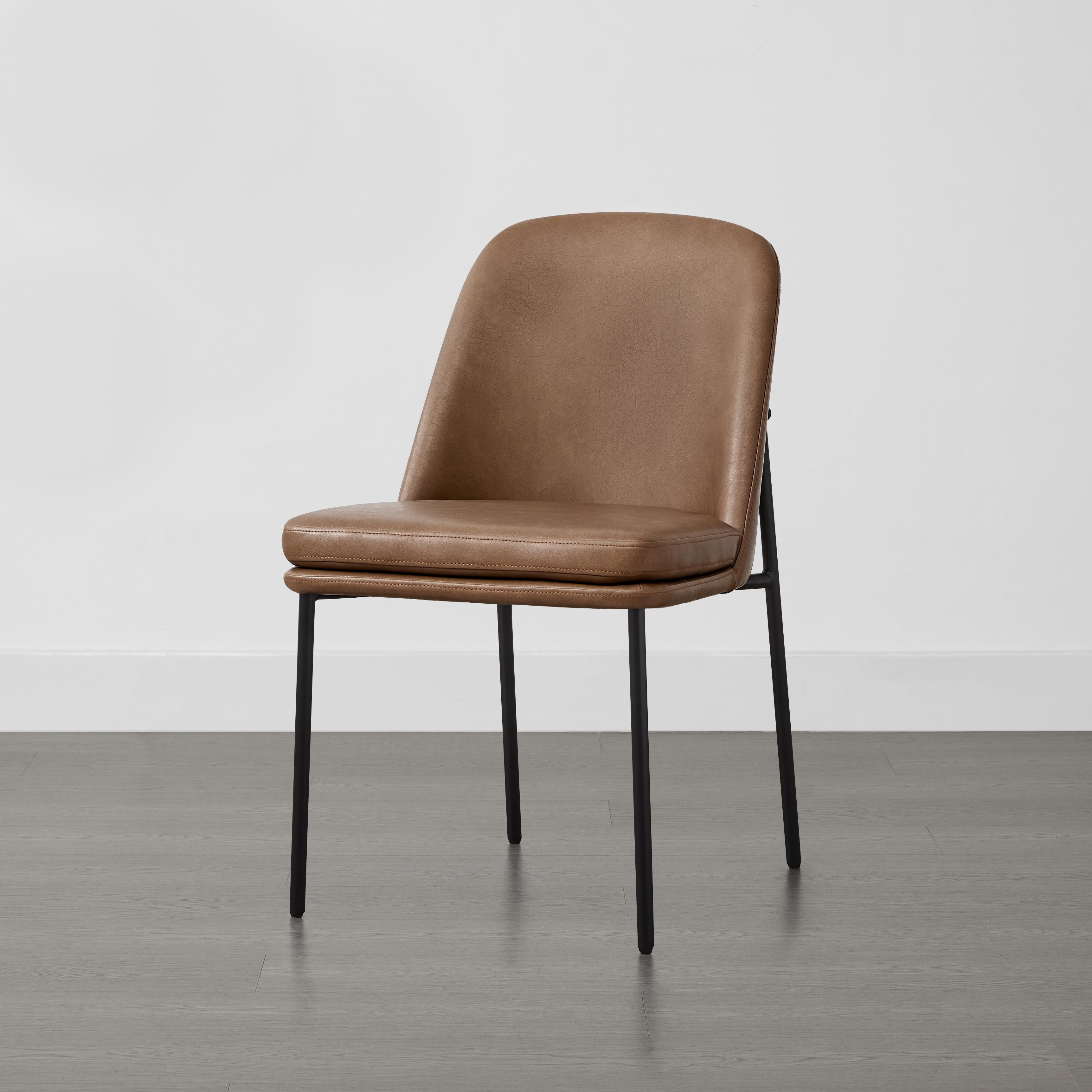 Spruce & Spring Modern Upholstered Dining Chair with Metal Legs Set of 2, Faux Leather in Saddle Brown