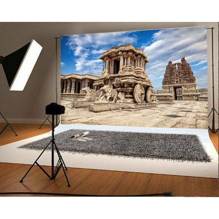 Image of GreenDecor 7x5ft Photography Backdrop Ancient Building Stones Chariot Blue Sky Travel Photography Children Baby Kids Video Studio Photos Shooting Props