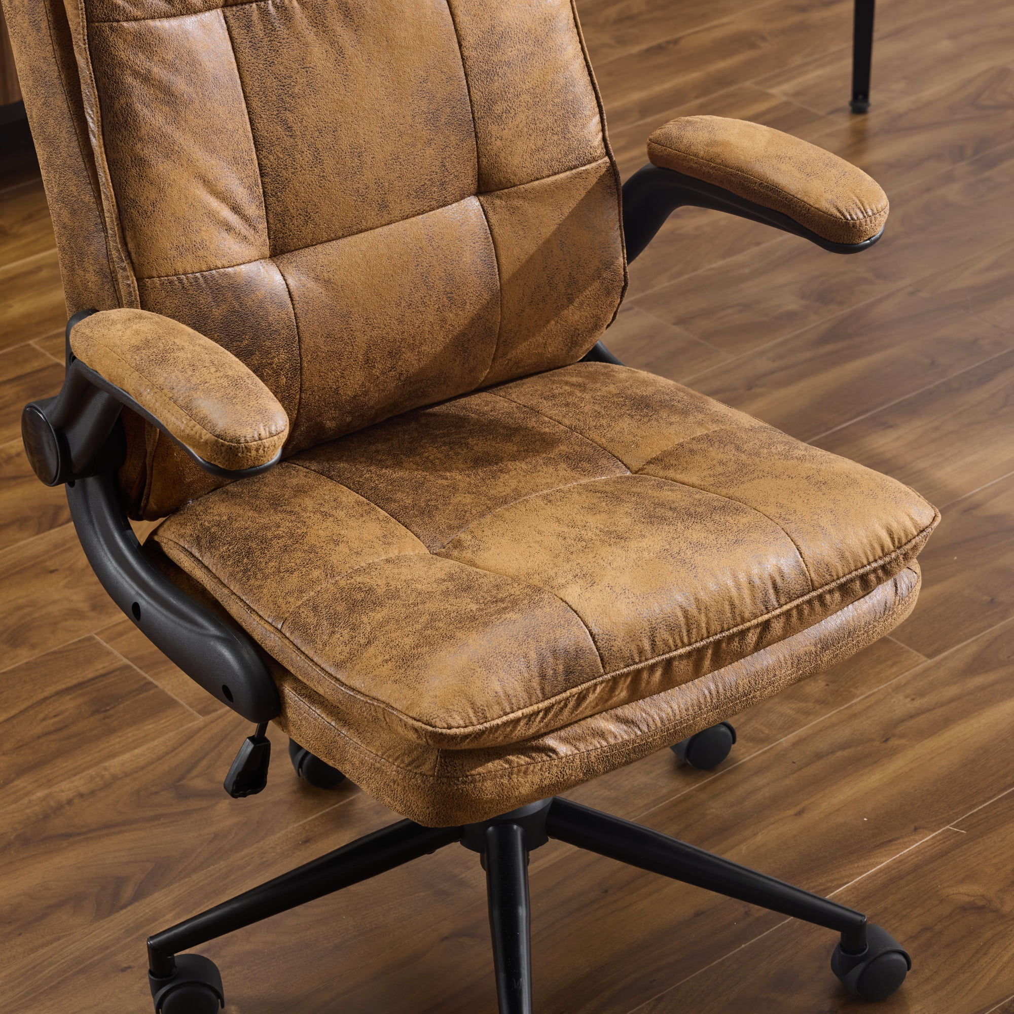 Ktaxon Swivel Office Chair – Desk Chair with Wheels, Flip-Up Armrests Brown