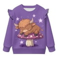 thumbnail image 5 of Yuyamidu Highland Cow Sweatshirt for Toddler Girls 1T-2T Dark Purple Long Sleeve Ruffle Shoulder Crewneck Sweatshirts Pullover Tops Lightweight Comfy School Outdoor Play Wear, 5 of 8