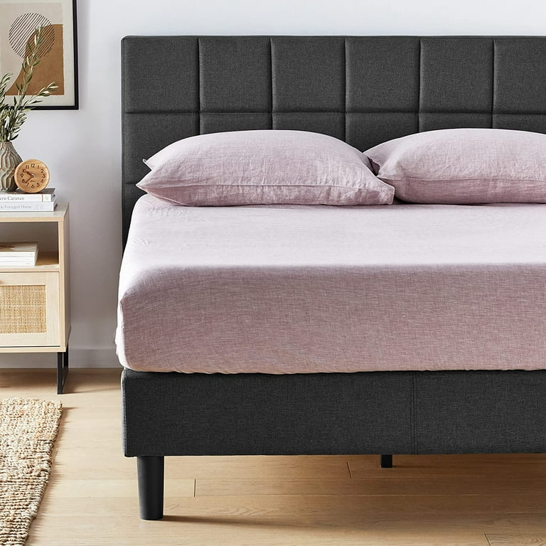 Sleep Master Upholstered Square Stitched Platform Bed with Wooden Slats Full