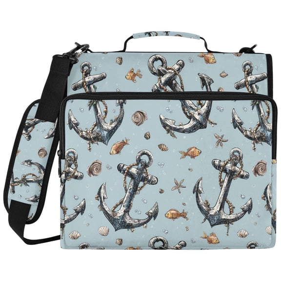 ALAZA Zipper Binder Anchors and Seashells Pattern 2 inch 3 Ring 500 Sheet Capacity Trapper Keeper File Folder Organizer Bag