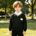 thumbnail image 5 of WUANDIXFA Toddler Boys Fleece Lined Sweatshirt Preppy Long Sleeve Warm Pullover Tops Base Shirt Long Sleeve Boys Shirts,Black,6-7 Years, 5 of 6