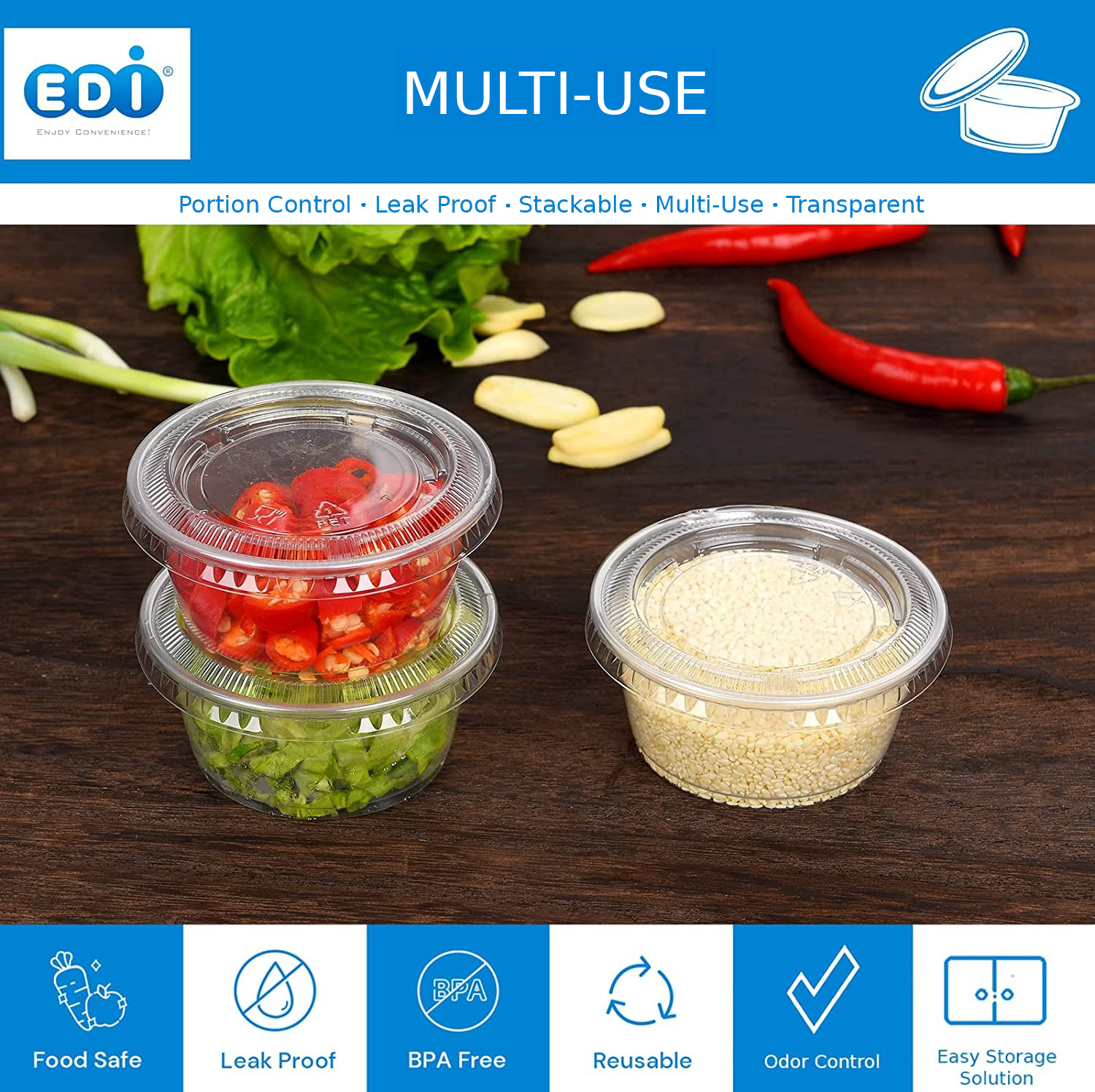 EDI Clear Plastic Disposable Portion Cups with Lids, 3.25 oz, 50 Count photo 2