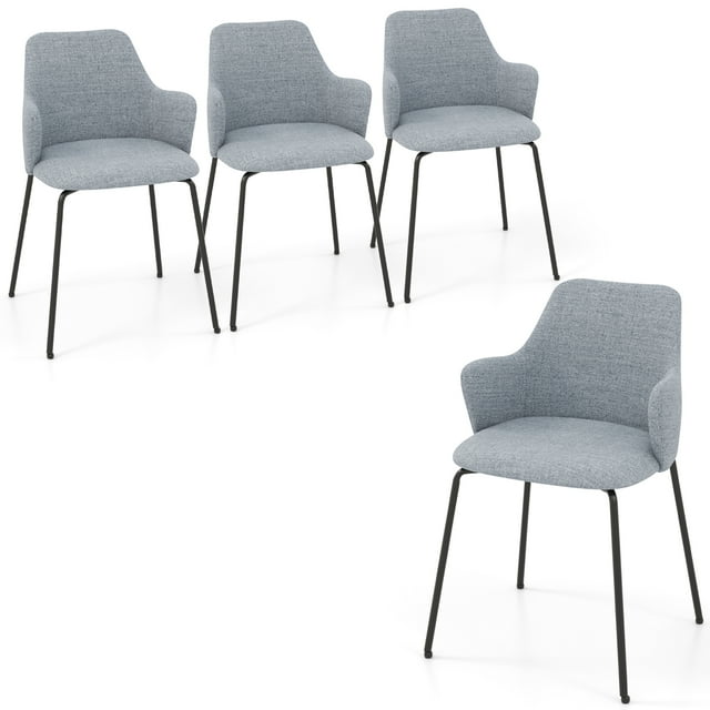 Gymax 4 PCS Dining Chairs Set of 2 w/ Curved Backrest Wide Seat & Armrests Durable Frame Gray