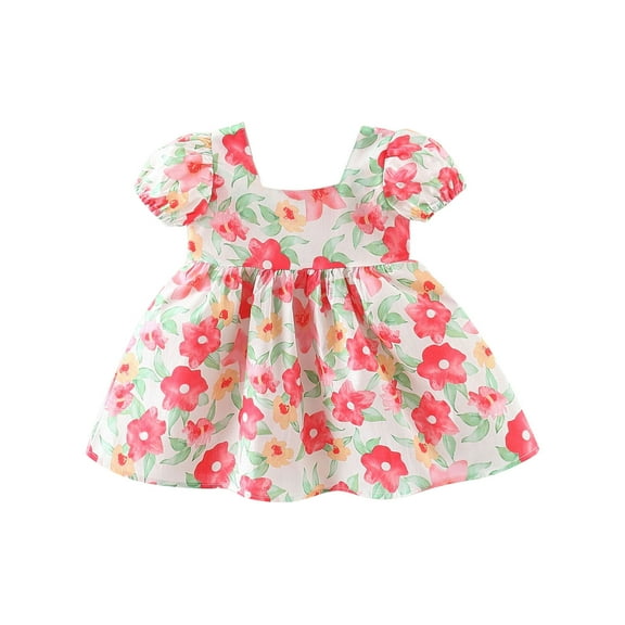 JoyHoop Toddler Girl Floral Dress Short Sleeve Cotton Casual Summer Clothes for Children