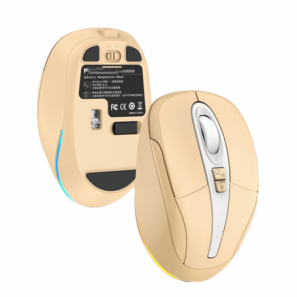 Souris Bluetooth LED, Seeda 3-Mode Silencieux Rechargeable Souris Bluetooth Sans Fil (BT5.0/BT3.0/2.4G)(Thé au Lait version Moulée Double) F719