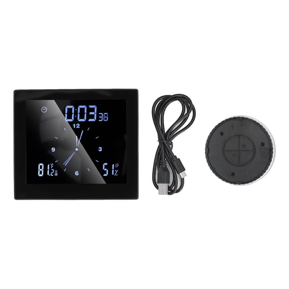 Shower Clock, Suction Cup Design Stand Hanging Waterproof 5in Screen Humidity Temperature Clock For Indoor/Outdoor Black