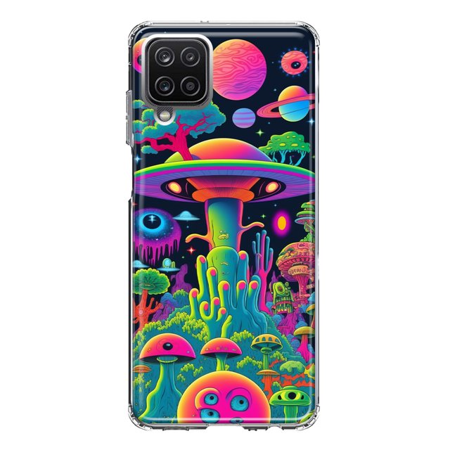 MUNDAZE Samsung Galaxy A42 Shockproof Clear Hybrid Protective Phone Case Neon Psychedelic UFO Alien Planet Cover