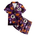 thumbnail image 4 of NIEWTR Girls Pajamas Halloween Cartoon Print Short Sleeve Lapel Cute Top and Shorts Pjs for Kids Breathable Soft Fashion Nightwear Casual Daily Wear, 4 of 5