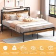 thumbnail image 5 of iRerts Queen Platform Bed Frame with Storage, Metal Queen Bed Frame with USB Ports, Storage Headboard, No Box Spring Needed, Industrial Bed Frame Queen Size for Bedroom, Black Brown, 5 of 8