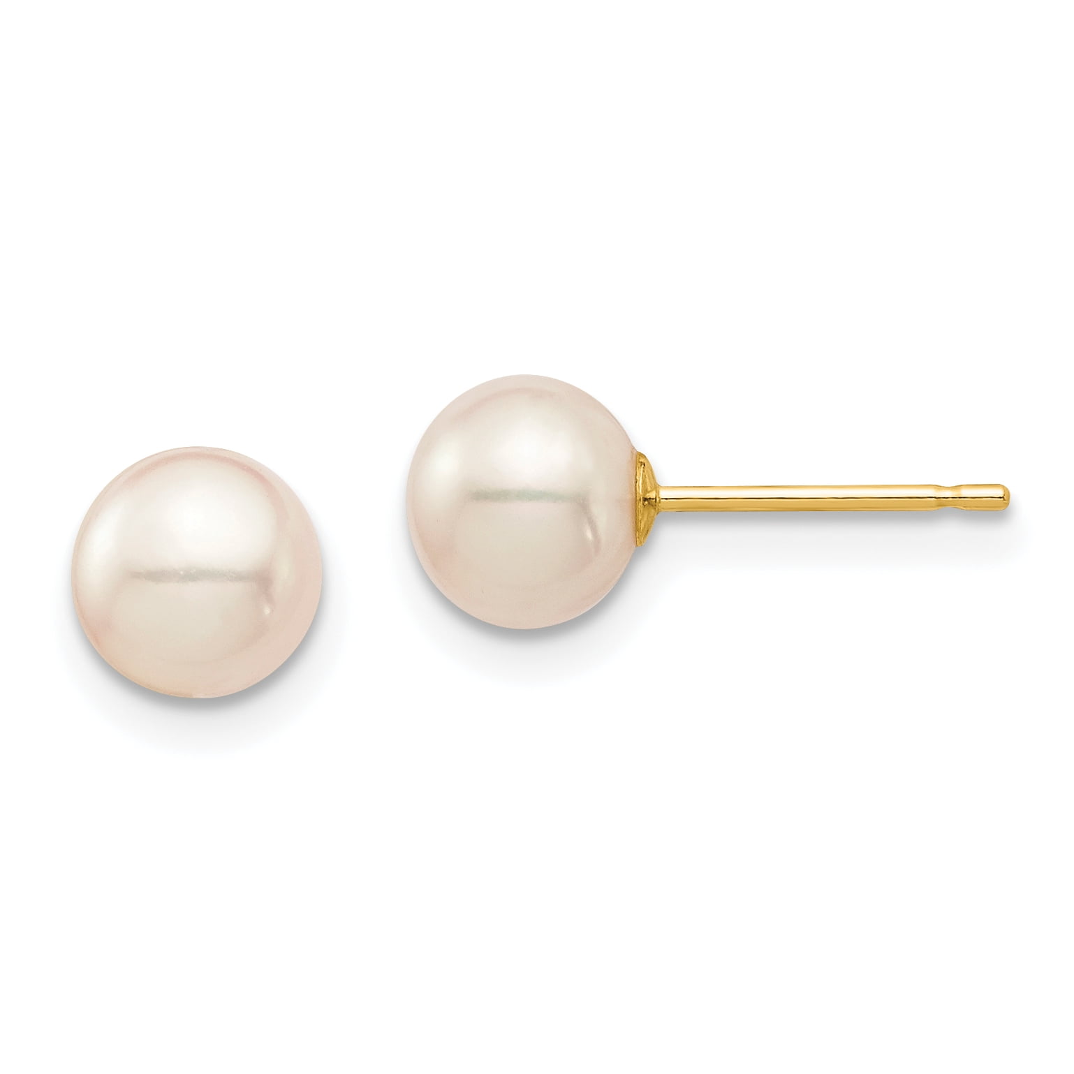 14k White Gold 6-7mm White Round Freshwater Cultured Pearl Stud Post Earrings