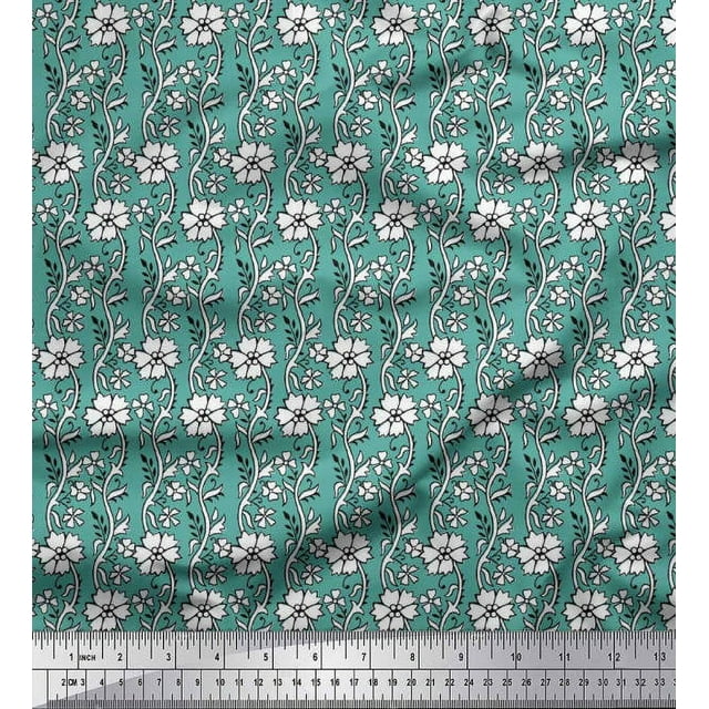 Soimoi Rayon Fabric Leaves & Floral Block Fabric Prints by Yard 42 Inch Wide