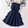 thumbnail image 5 of BLTIBY Tween Girls Elegant Dresses Kids Summer Ruffle Sleeveless Dress with Belt Blue 11-12 Years, 5 of 9