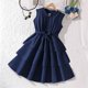 thumbnail image 4 of Vestido sin mangas con cuello redondo para niña, color liso, cuello redondo, sin mangas, cintura ceñida, vestido casual y cómodo para niñas medianas y grandes, vestido de poliéster para niña, 4 of 8