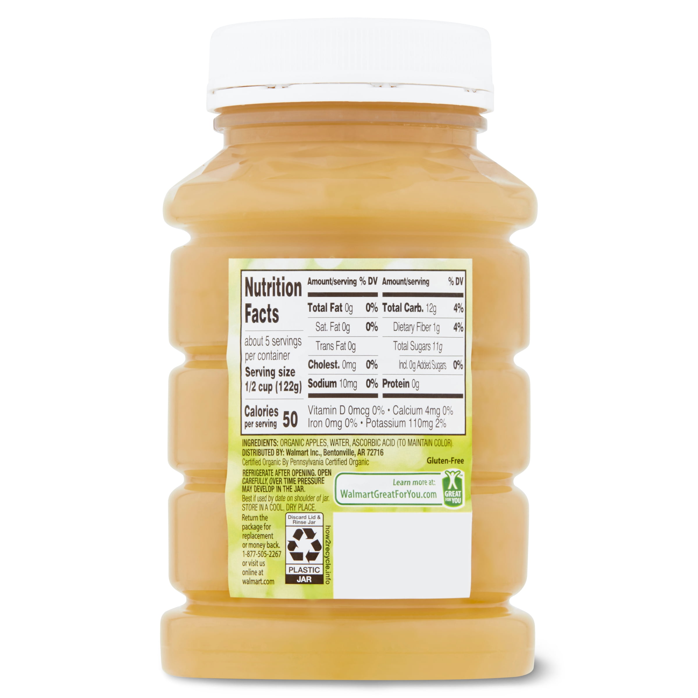 Great Value Organic Unsweetened Applesauce, 23 oz Jar