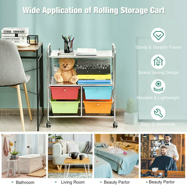 4 Drawers Rolling Storage Cart Metal Rack Shelf Home Office