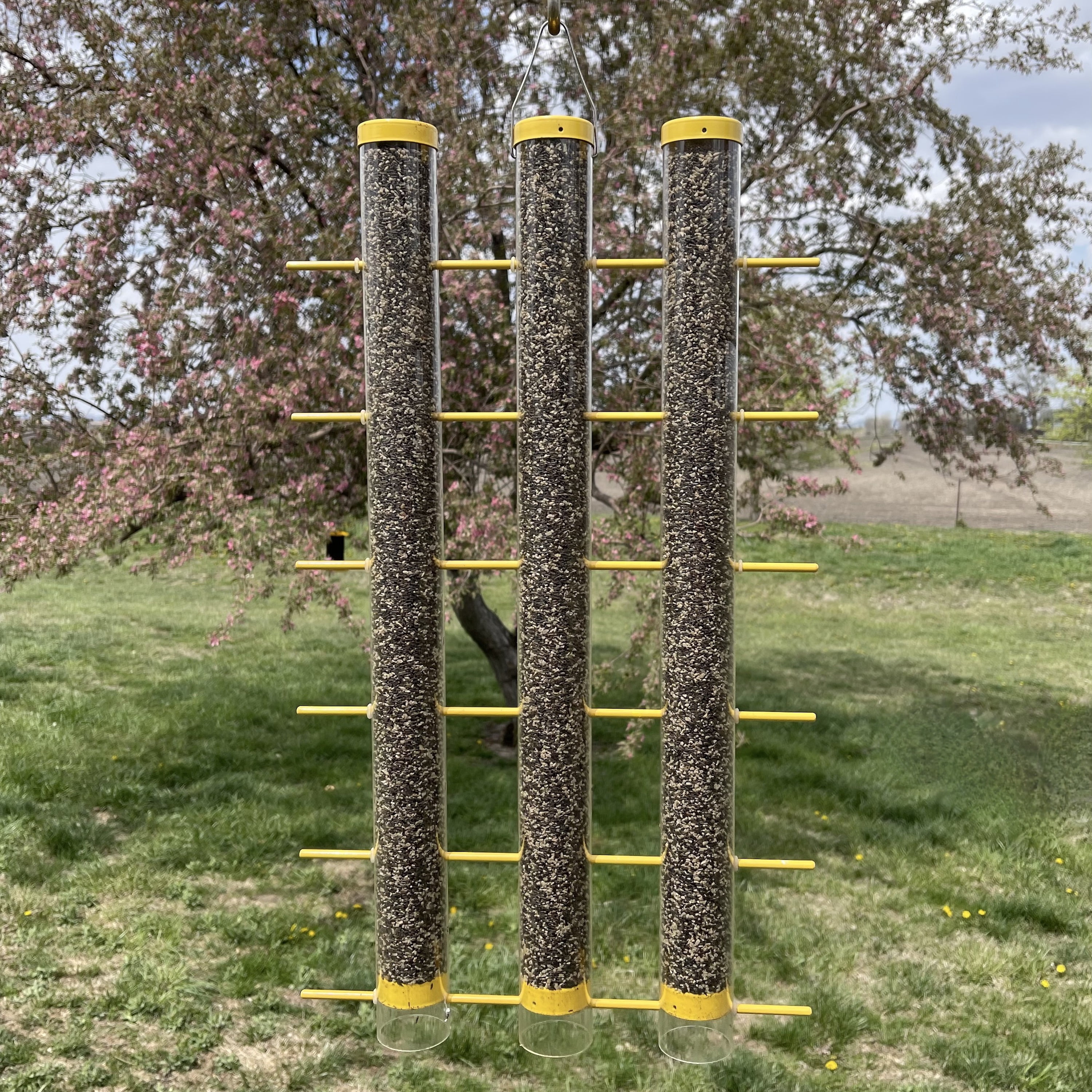 Songbird Essentials Bird Feeder Bird Seed Thistle Finch Feeder 3 Tube Yellow