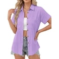 thumbnail image 3 of Fantaslook Womens Button Down Shirts Cotton Linen Short Sleeve Shirt Lapel Work Blouses Casual Summer Tops with Double Pockets, 3 of 11
