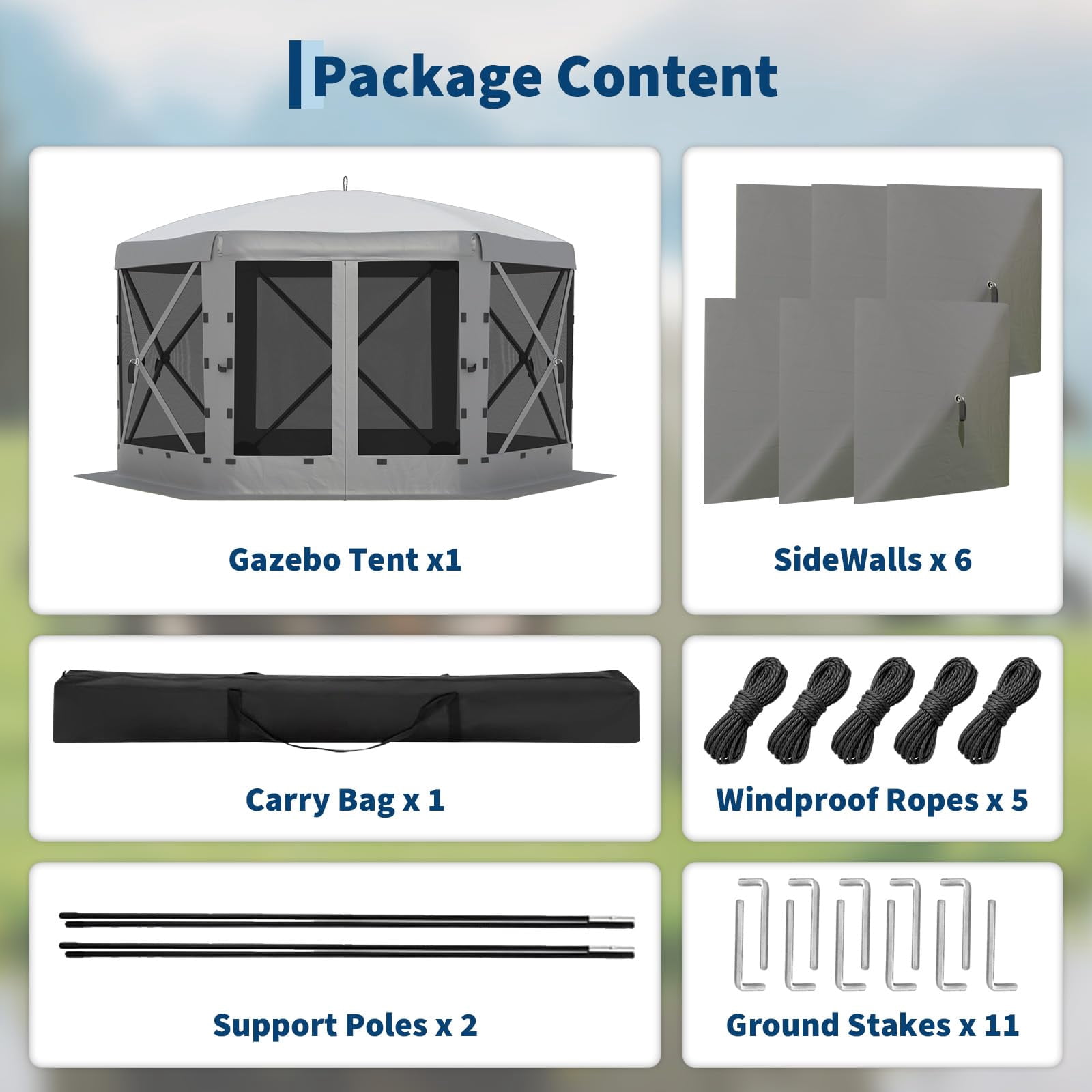 13x13FT 6-Sided Pop Up Canopy Tent，One-Push Setup Canopy Tent with Removable Canopy Top & Wind Cloths, Outdoor shelter for Camping, Backyard Parties, Outdoor Events - Grey