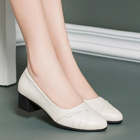 

ERTUTUYI Womens Shoes Ethnic Style Rhinestones Leather Shoes Fashion Casual Solid Color Medium Heel Heel Casual Shoes Beige 37