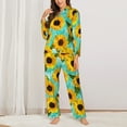 thumbnail image 2 of Pajama Sets for Women 2 Pcs, Sunflowers With Green Leaves Button Down Long Sleeve Sleepwear Lounge PJ Sets, 2 of 6