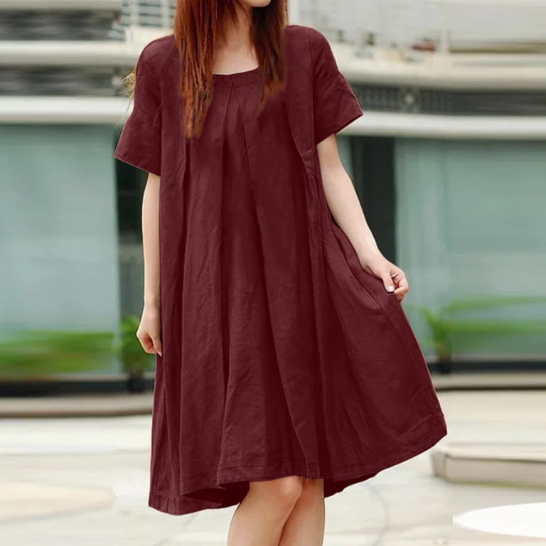 HYwys Maternity Dresses For Baby Shower Womens Round Neck Short Sleeve  Simple Solid Color Casual Summer Cotton Dress plus Size Cute Women Fall -  Walmart.com