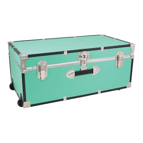 Traveler 30" Rolling Trunk with Lock - Teal Vintage Suitcase