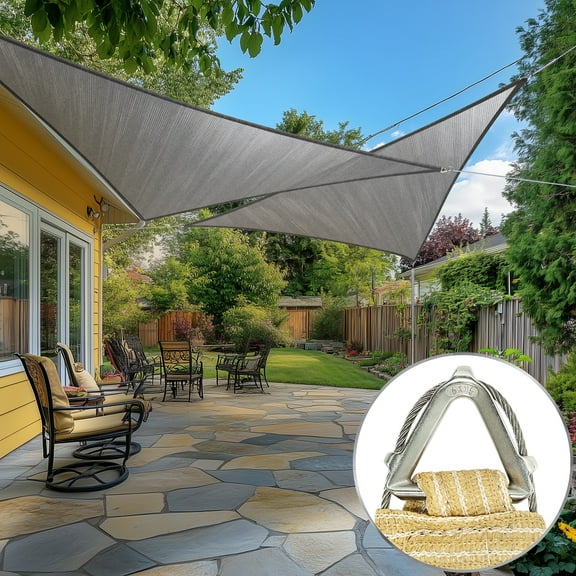 AMGO Pro Ring 12' x 12' x 12' Grey Triangle Sun Shade Sail, Commercial Grade UPF50 Canopy, Reinforced Corners & Edges, 260 GSM Fabric Heavy Duty -3 Years Warranty (We Make Custom Size)