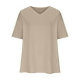 thumbnail image 3 of Scyoekwg Summer Casual Tops for Women Trendy Short Sleeve T Shirts Loose Comfy Blouse Tshirt V-Neck Basic Tops Going Out Tops Classic Solid Color T Shirt (Beige,XXL), 3 of 6