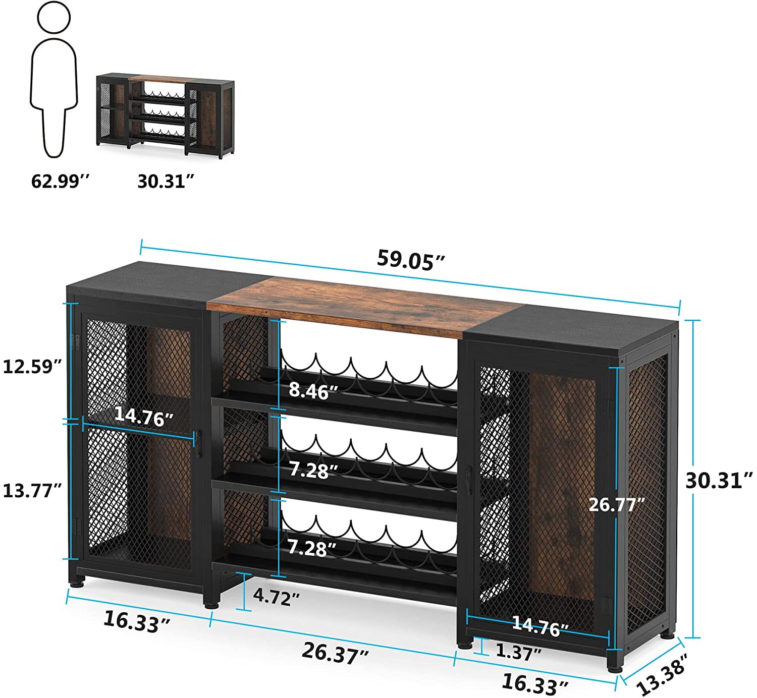 Buy Tribesigns Industrial Bar for Liquor and Glasses, Rustic