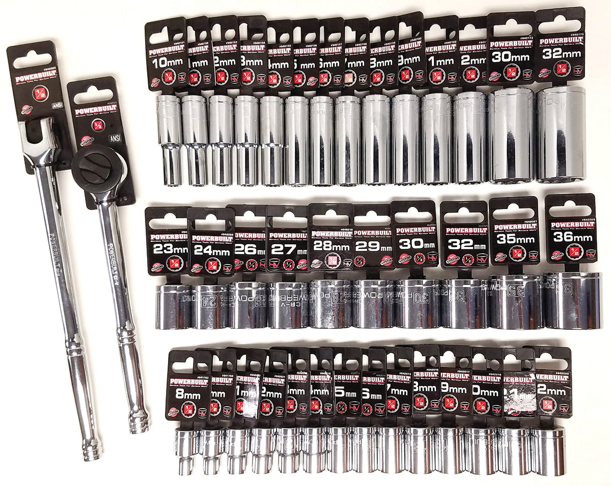 Powerbuilt 40pc Socket Set 1/2" DR Metric Deep Well & Shallow