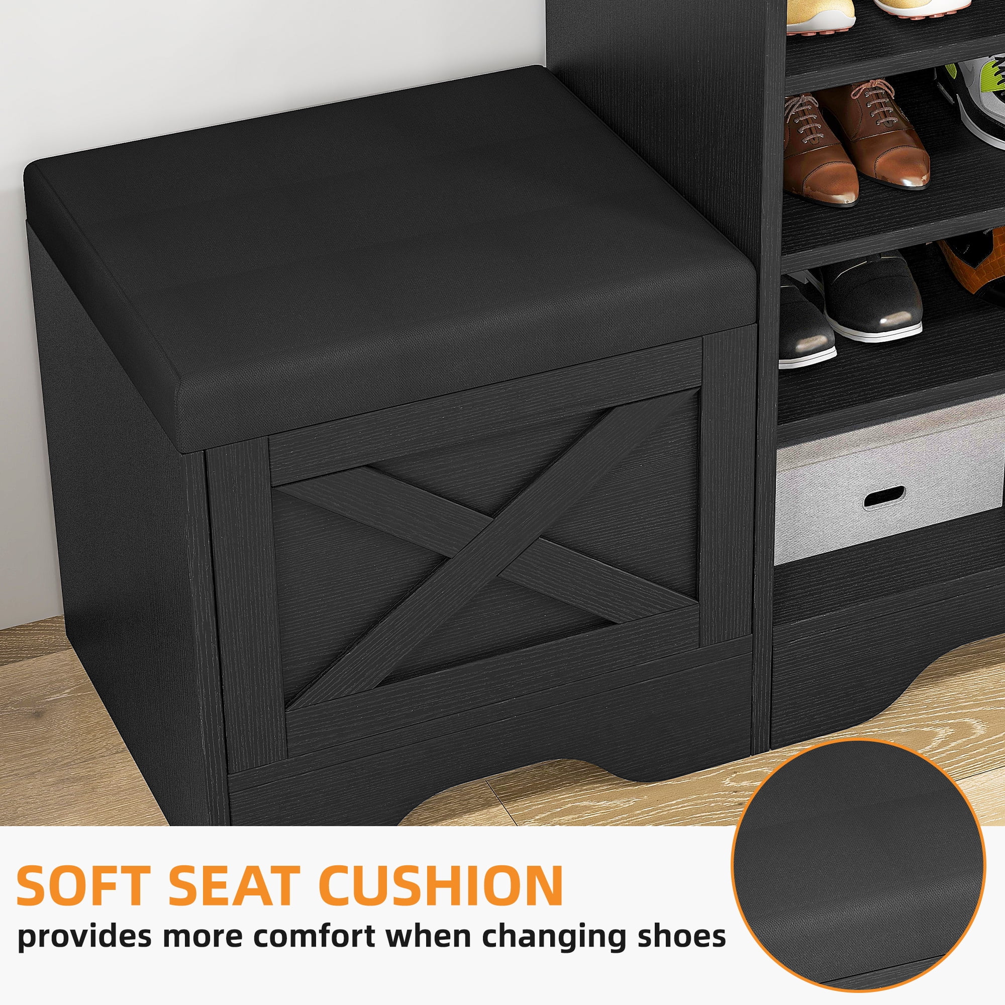 Uforic Shoe Cabinet with Sliding Door & Shoe Bench,Farmhouse Narrow Slim 5-Tier Adjustable Shoe Storage Organizer for 20 Pairs for Entryway, Foyer, Black