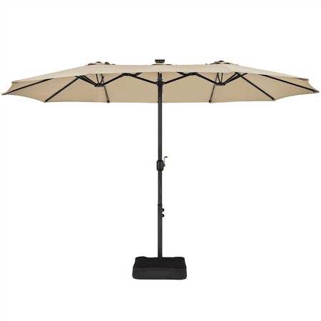 Alden Design 13 ft Patio Umbrella with 36 Solar LED Lights for Outdoor, Tan