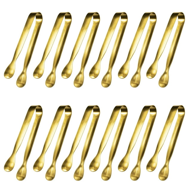 JCREN 12 pinzas para servir pequeños utensilios para fiestas, catering, pinzas doradas, mini pinzas de aperitivo de acero inoxidable 304 de grado alimenticio para fiesta de té, cafetería, barra de azú