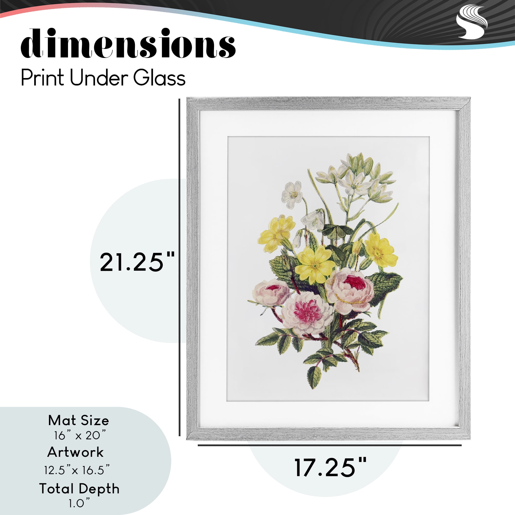 Bushel of Wild Florals Gray Framed Print Under Glass, design by Lettered and Lined