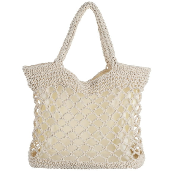 WHAMVOX Crochet Bag Purse Beach Bag Hand-crocheted Bag Women's 30.00X25.00X10.00CM Beige