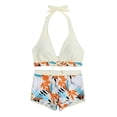thumbnail image 6 of WREESH Womens Two Piece Swimsuit Halter Bikini Set Athletic Bathing Suits with Chest Pad Without Underwire Print Deep V High-Waisted Patchwork Swimming Trunks Split Swimsuit Yellow, 6 of 9