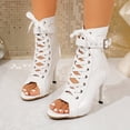thumbnail image 2 of Rokment Women's Stiletto High Heels Combat Booties Sandals Vintage Sexy Leather Buckles Pointed Open Toe Lace up Dressy Pumps Spring Summer Shoes for Ladies White Size 8.5, 2 of 8