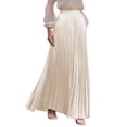 thumbnail image 2 of Women's High Waist Satin Maxi Skirt, Elegant Pleated A-Line Long Skirt with Elastic Waistband, Flowy Casual Midi Skirt for Daily Outings, Dates and Holiday Parties Beige L, 2 of 4