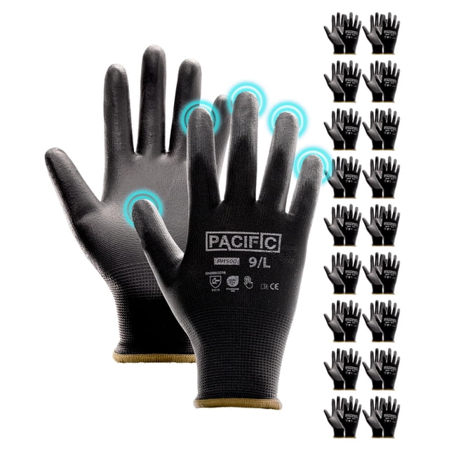 Guantes de trabajo PACIFIC PPE con pantalla táctil revestida de poliuretano, 18 pares