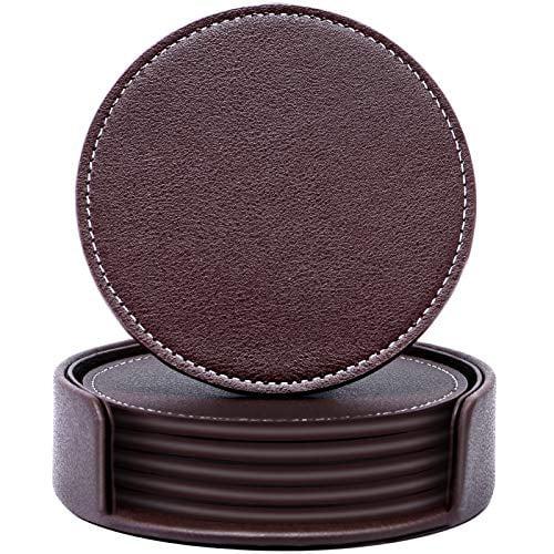 PU Leather Coasters Set of 6 with Holder for Drinks Glasses-Functional and Decorative 365park Drink Coasters Coffee 