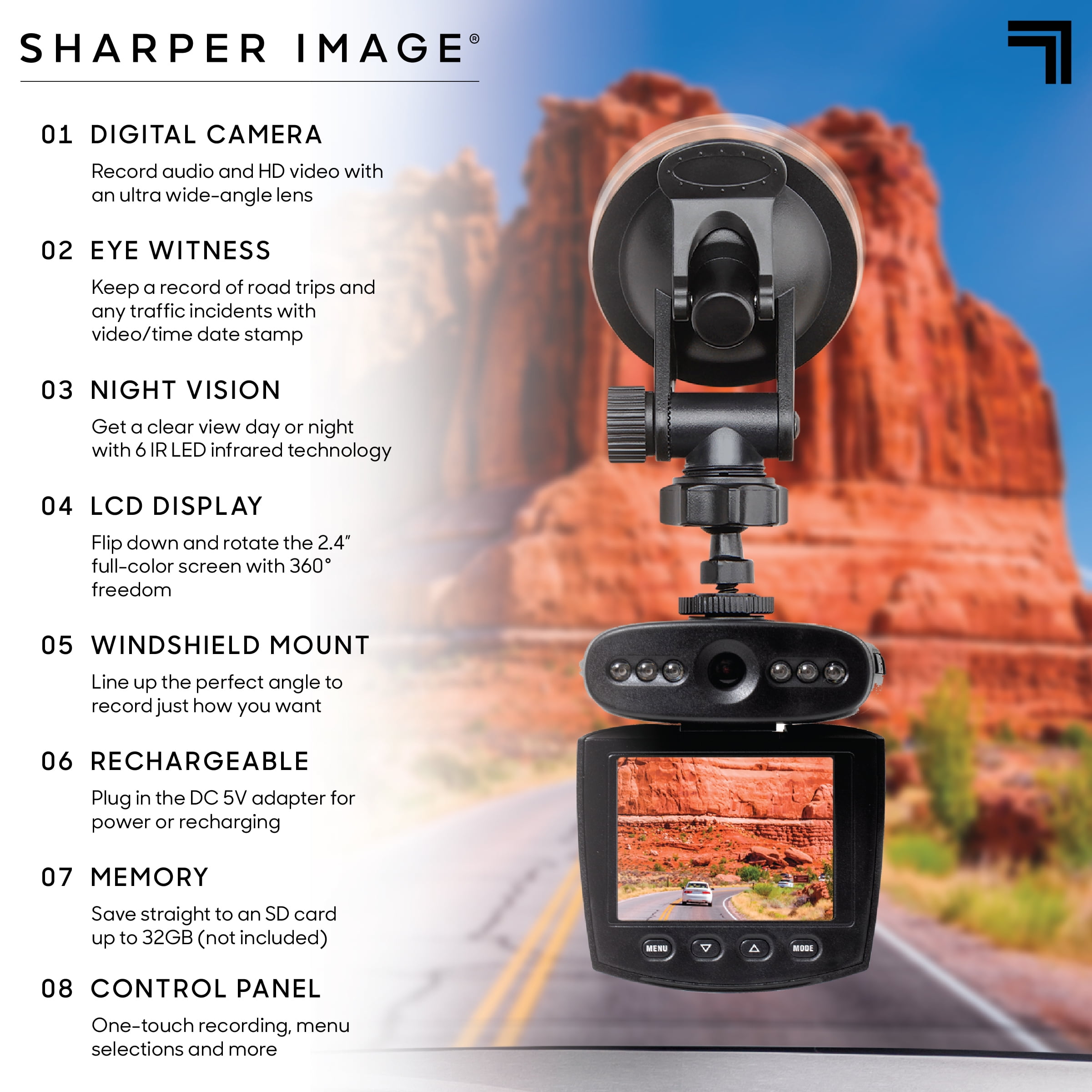 Sharper Image 720p Dashboard Camera Monitor 270 Degree Pivoting Screen Wide Angle Lens 2 4 Color Lcd Screen 1 Touch Audio Video Dvr Night Vision Led Recorder 32gb Sd Card Not Included Walmart Com Sharper Image 720p Dashboard Camera Monitor 270 Degree Pivoting Screen Wide Angle Lens 2 4 Color Lcd Screen 1 Touch Audio Video Dvr Night Vision Led Recorder 32gb Sd Card Not Included Walmart Com