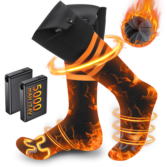 Heated Socks for Men Women, 7.4V 5000mAh Rechargeable Battery Electric Heating Socks, 4 Temperature Settings Long Thermal Warm Socks for Skiing Hunting Winter Outdoor Sports,L